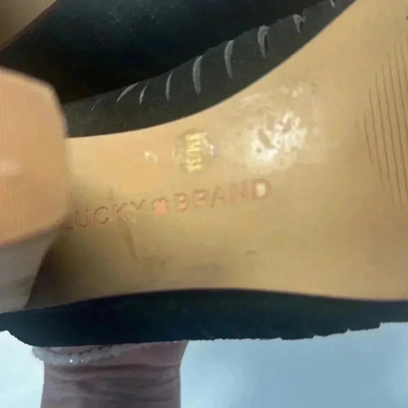 Lucky brand Yvette Woven Suede Chunky Block High Heel Open Toe Sandal - Picture 7 of 8